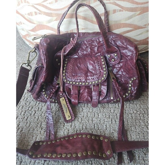 NWOT Sam Edelman Burgundy Leather Patchwork Studded Boho Shoulder Crossbody Bag